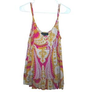 INC International Concepts Print, Swing/Flowy, Peplum Tank, XL, Pink/White/Gold